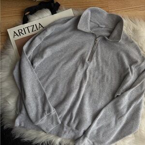 Aritzia TNA Grey Quarter-Zip Sweater